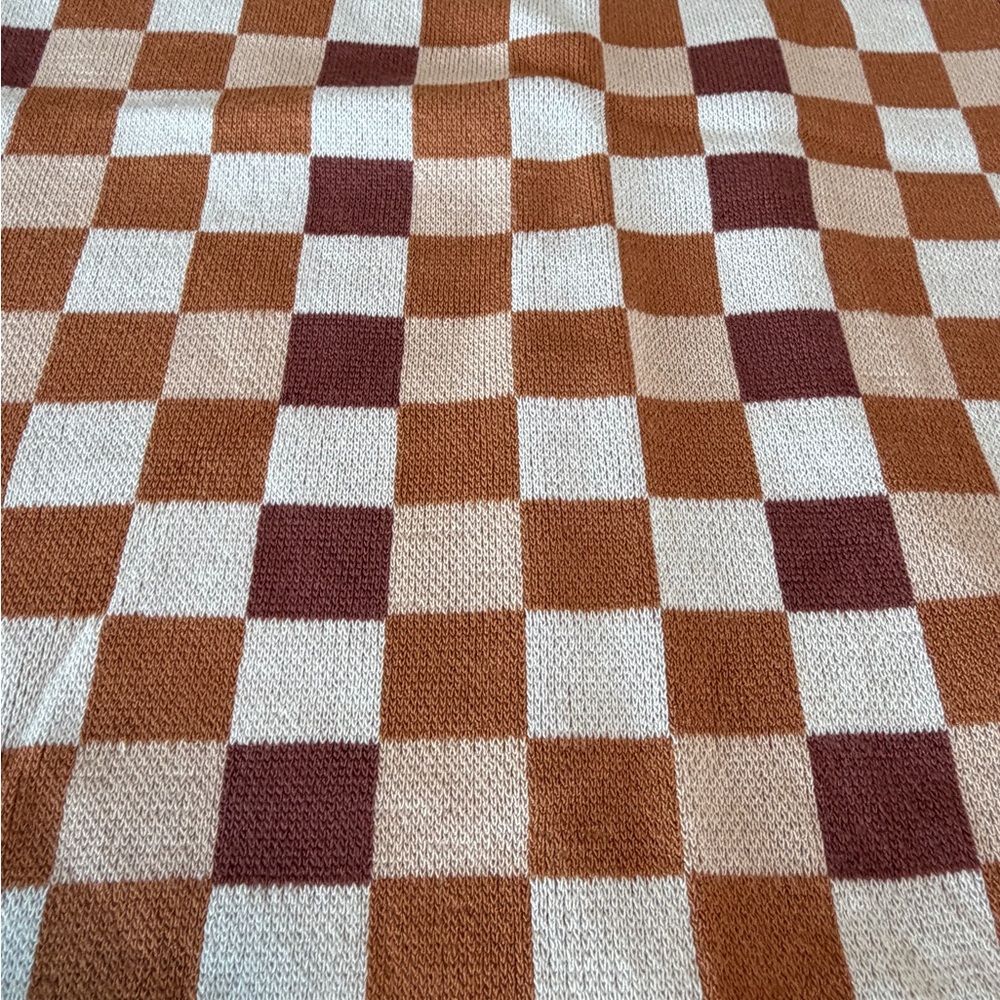 Miss Love Cropped Sweater Vest Women’s Size L Checkered Browns new no tags - Picture 2 of 8